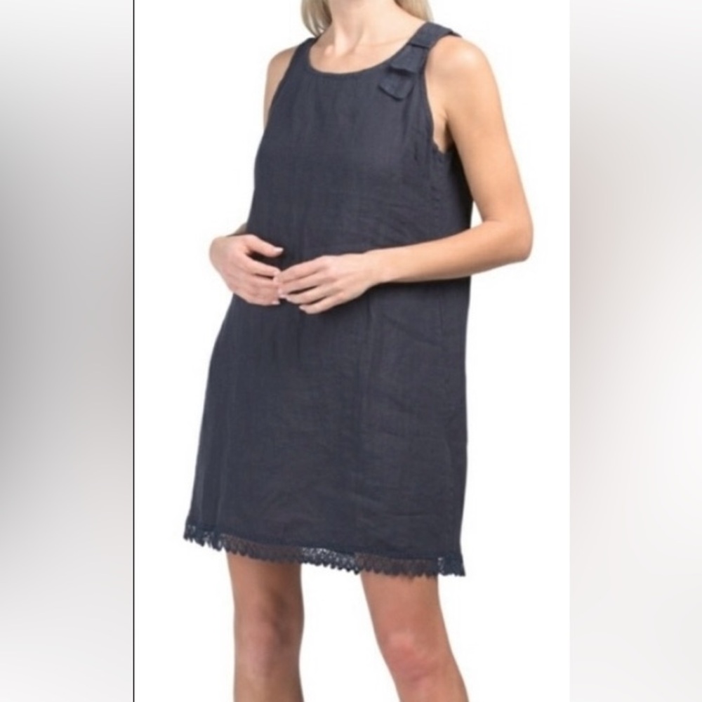 Bellambra 100% Linen Sleeveless Navy Dress Summer Sundress Made in Italy size L
